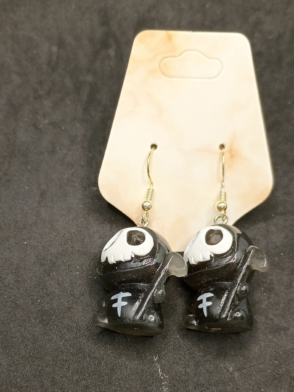 Black Novelty Skeleton Charm Drop Earrings